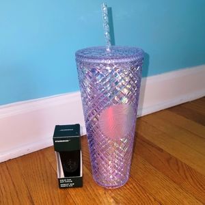 NWT Starbucks White Iridescent 24oz Tumbler & Black Keychain
